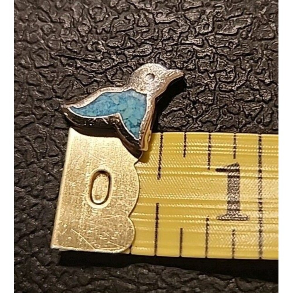Vintage Bird Enamel Lapel Hat Tie Pin - Silver-tone & Turquoise - Picture 2 of 2